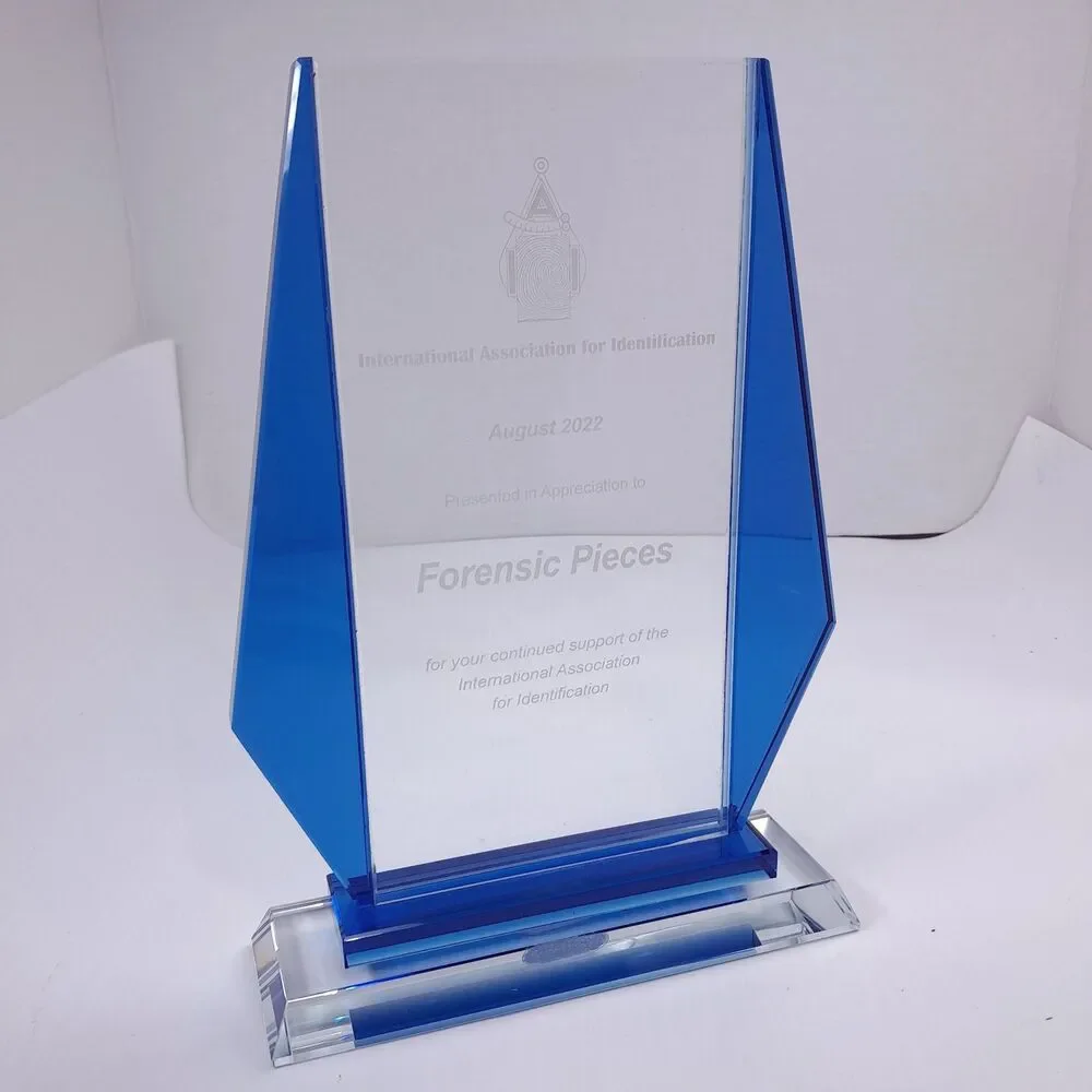 International Association for Identification Forensic Pieces glass award trophy